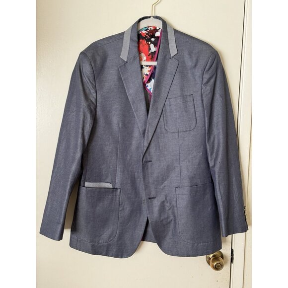Robert Graham Blazer Men's 40 Gray Blue Cotton Three-Button Floral Lined - Picture 1 of 16